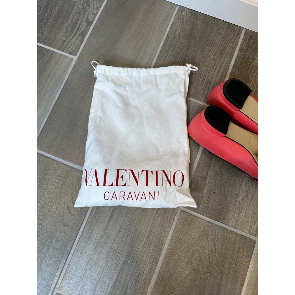 Valentino Garavani VLogo Coral Pink Leather Pointed Toe Flats Size 7 Italy - Picture 3 of 5